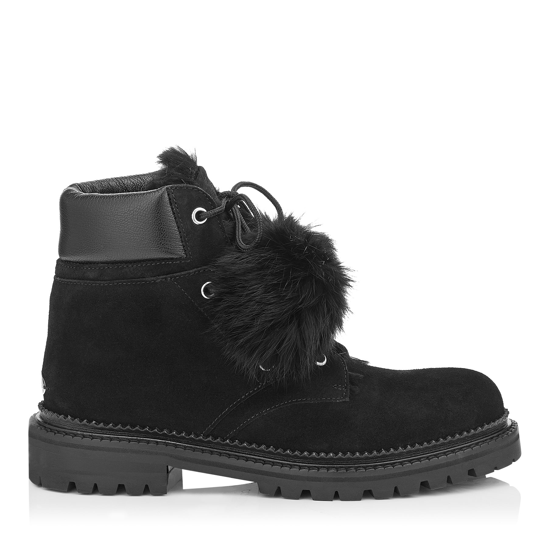 ELBA FLAT Black Suede Boots with Rabbit Fur Lining by Jimmy Choo ...