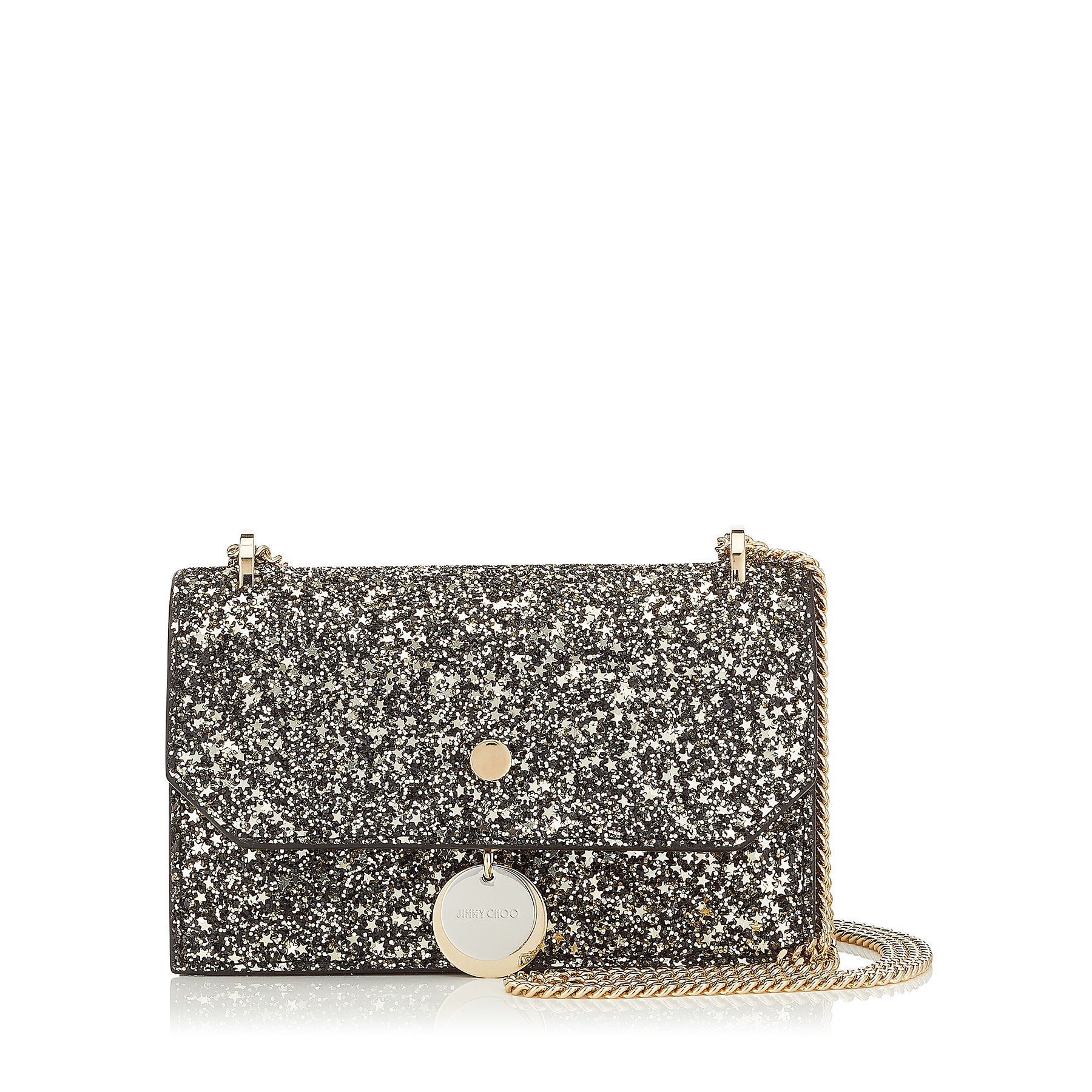JIMMY CHOO FINLEY GOLD MIX STAR COARSE GLITTER MINI CROSS BODY BAG,FINLEYARG S