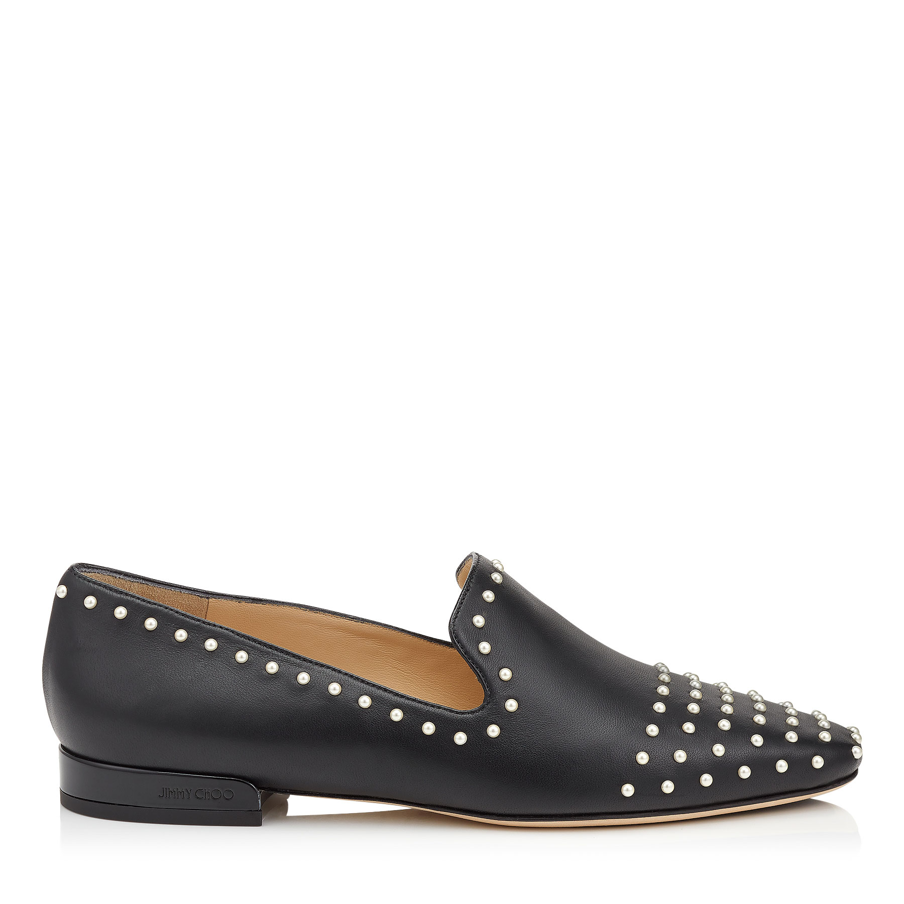 JAIDA FLAT Black Leather Pearl Slippers by Jimmy Choo